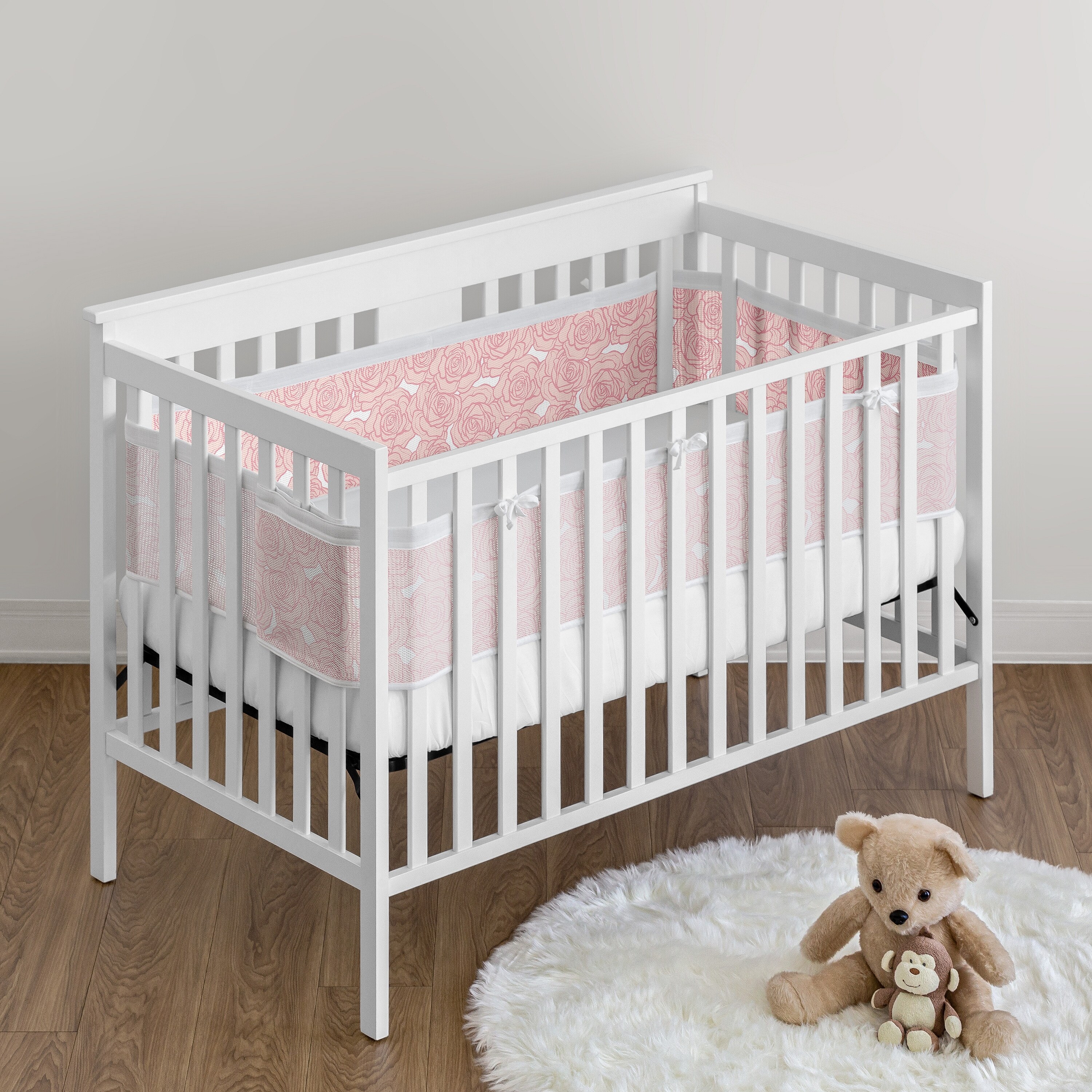Sweet Jojo Designs BreathableBaby Breathable Mesh Crib Liner Solid Blush Pink Floral Rose Girl Boho Shabby Chic Flowers Baby Girl